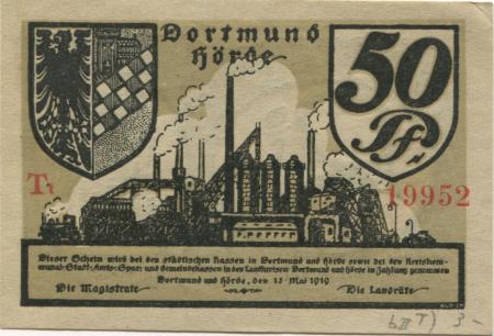 Dortmund und Hörde - Städte und Kreise - 15.5.1919 - 50 Pfennig 