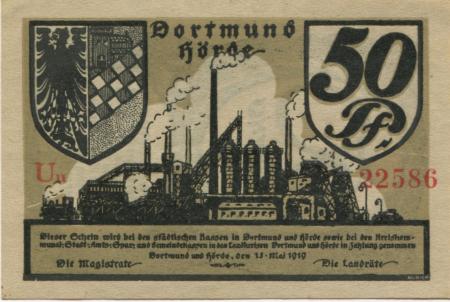 Dortmund und Hörde - Städte und Kreise - 15.5.1919 - 50 Pfennig 