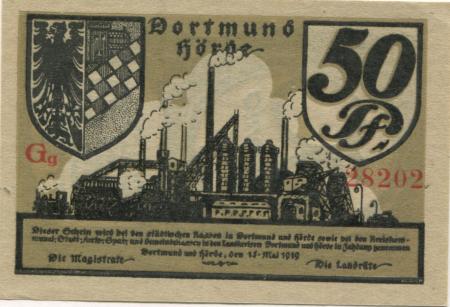 Dortmund und Hörde - Städte und Kreise - 15.5.1919 - 50 Pfennig 