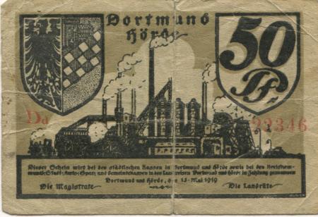 Dortmund und Hörde - Städte und Kreise - 15.5.1919 - 50 Pfennig 