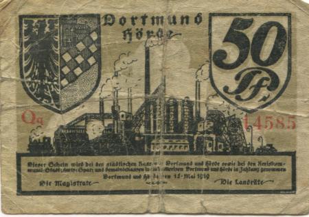 Dortmund und Hörde - Städte und Kreise - 15.5.1919 - 50 Pfennig 