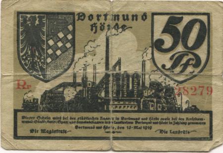 Dortmund und Hörde - Städte und Kreise - 15.5.1919 - 50 Pfennig 