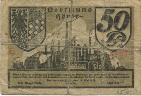 Dortmund und Hörde - Städte und Kreise - 15.5.1919 - 50 Pfennig 