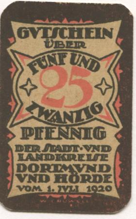 Dortmund und Hörde - Städte und Kreise - 1.7.1920 - 25 Pfennig 