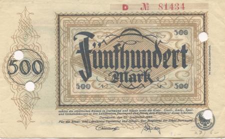 Dortmund und Hörde - Städte und Kreise - 20.9.1922 - 500 Mark 
