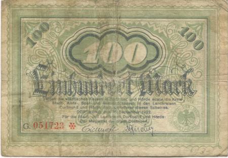 Dortmund und Hörde - Städte und Kreise - 25.9.1922 - 100 Mark 