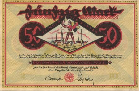 Dortmund und Hörde - Städte und Kreise - 10.10.1922 - 50 Mark 