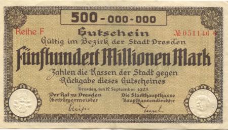 Dresden - Stadt - 12.9.1923 - 500 Millionen Mark 