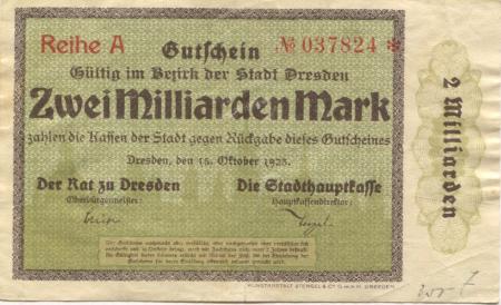 Dresden - Stadt - 15.10.1923 - 2 Milliarden Mark 