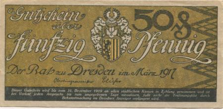 Dresden - Stadt - März 1917 - 31.12.1919 - 50 Pfennig 