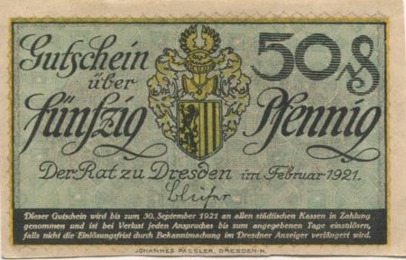 Dresden - Stadt - Februar 1921 - 30.9.1921 - 50 Pfennig 