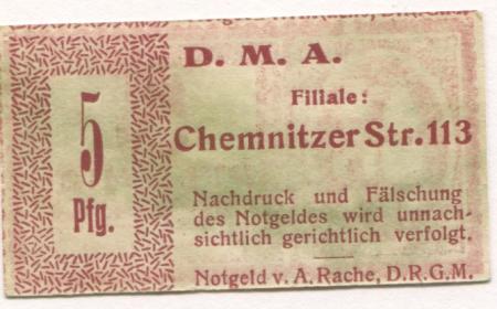 Dresden - Dresdner Milchversorgungs-Anstalt eGmbH, Filiale Chemnitzer Str. 113 - -- - 5 Pfennig 