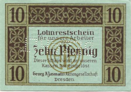 Dresden - Jasmatzi, Georg A, AG, Glashütter Str. 94 - - 31.12.1917 - 10 Pfennig 