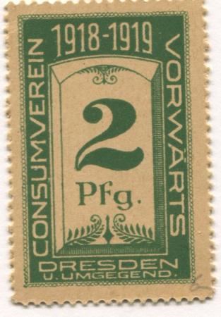 Dresden - Konsumverein Vorwärts für Dresden und Umgegend (Zentrale) - 1918 - 1919 - 2 Pfennig 
