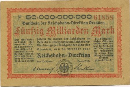 Dresden - Reichsbahn-Direktion - 26.10.1923 - 50 Milliarden Mark 