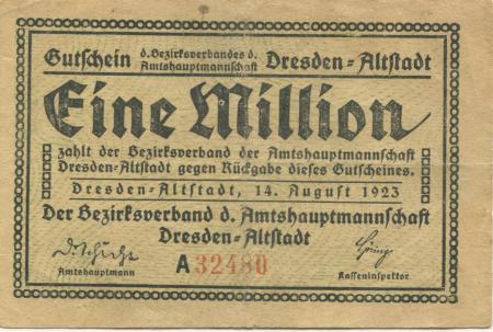 Dresden-Altstadt - Amtshauptmannschaft - 14.8.1923 - 1 Million Mark 