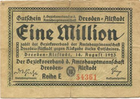 Dresden-Altstadt - Amtshauptmannschaft - 14.8.1923 - 1 Million Mark 