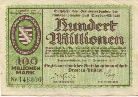 Dresden-Altstadt - Amtshauptmannschaft - 27.9.1923 - 100 Millionen Mark 