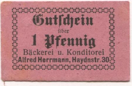 Dresden-Altstadt - Herrmann, Alfred, Bäckerei und Konditorei, Haydnstr. 30 - -- - 1 Pfennig 