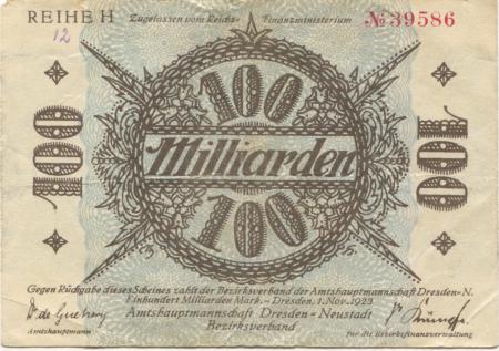 Dresden-Neustadt - Amtshauptmannschaft - 1.11.1923 - 100 Milliarden Mark 