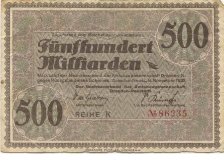 Dresden-Neustadt - Amtshauptmannschaft - 8.11.1923 - 500 Milliarden Mark 