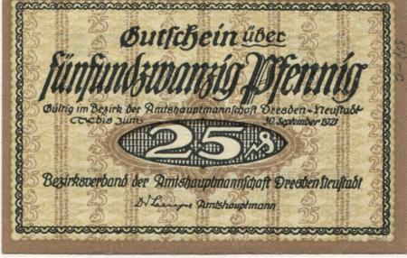 Dresden-Neustadt - Amtshauptmannschaft - - 31.12.1921 - 25 Pfennig 