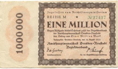 Dresden-Neustadt - Amtshauptmannschaft - 14.8.1923 - 1 Million Mark 