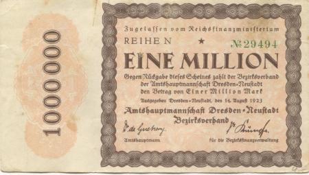 Dresden-Neustadt - Amtshauptmannschaft - 14.8.1923 - 1 Million Mark 
