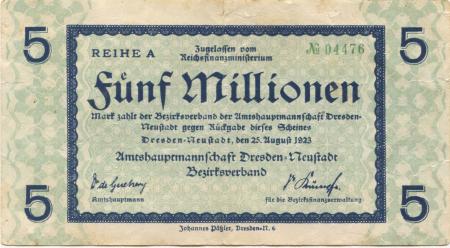Dresden-Neustadt - Amtshauptmannschaft - 25.8.1923 - 5 Millionen Mark 