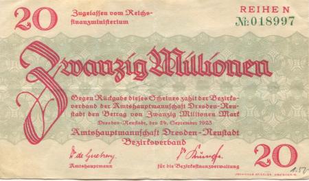 Dresden-Neustadt - Amtshauptmannschaft - 24.9.1923 - 20 Millionen Mark 