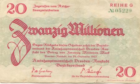 Dresden-Neustadt - Amtshauptmannschaft - 24.9.1923 - 20 Millionen Mark 