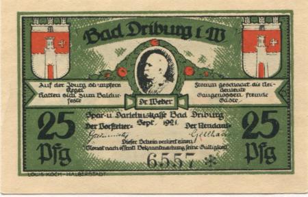 Driburg (Bad) - Spar- und Darlehnskasse - September 1921 - 25 Pfennig 