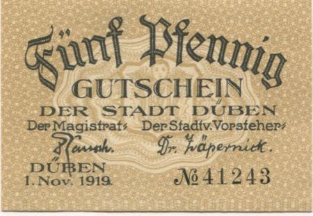 Düben - Stadt - 1.11.1919 - 5 Pfennig 