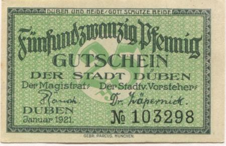 Düben - Stadt - Januar 1921 - 25 Pfennig 