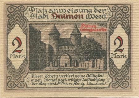 Dülmen - Stadt - 1.12.1921 - 2 Mark 