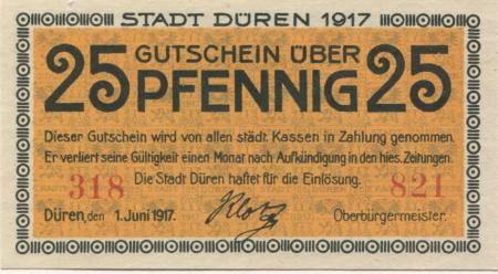 Düren - Stadt - 1.6.1917 - 25 Pfennig 