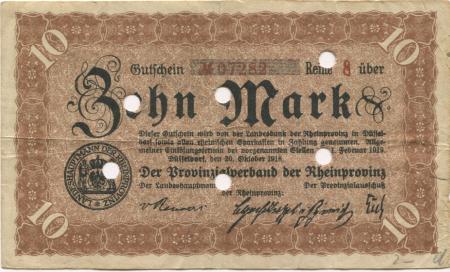 Düsseldorf - Provinzialverband der Rheinprovinz - 20.10.1918 - 1.2.1919 - 10 Mark 