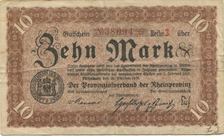 Düsseldorf - Provinzialverband der Rheinprovinz - 20.10.1918 - 1.2.1919 - 10 Mark 