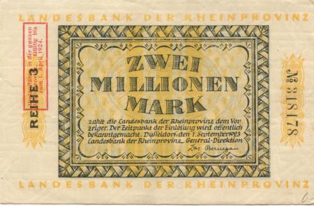 Düsseldorf - Landesbank der Rheinprovinz - 1.9.1923 - 1.4.1924 - 2 Millionen Mark 