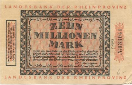 Düsseldorf - Landesbank der Rheinprovinz - 1.9.1923 - 1.4.1924 - 10 Millionen Mark 
