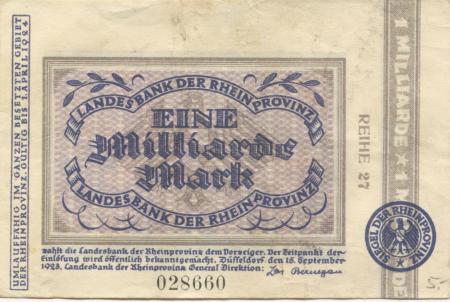 Düsseldorf - Landesbank der Rheinprovinz - 15.9.1923 - 1.4.1924 - 1 Milliarde Mark 