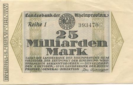 Düsseldorf - Landesbank der Rheinprovinz - 8.10.1923 - 1.4.1924 - 25 Milliarden Mark 