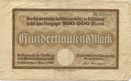 Düsseldorf - Landesbank der Rheinprovinz - 1.7.1923 - 100000 Mark 