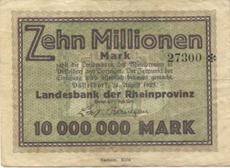 Düsseldorf - Landesbank der Rheinprovinz - 24.8.1923 - 10 Millionen Mark 