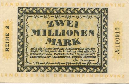 Düsseldorf - Landesbank der Rheinprovinz - 1.9.1923 - 2 Millionen Mark 