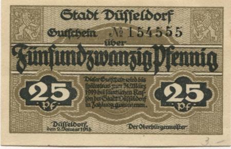 Düsseldorf - Stadt - 2.1.1918 - 31.3.1919 - 25 Pfennig 