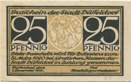 Düsseldorf - Stadt - 1.11.1918 - 31.3.1920 - 25 Pfennig 