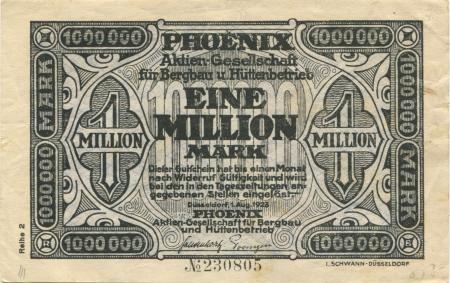 Düsseldorf - Phoenix AG für Bergbau und Hüttenbetrieb - 1.8.1923 - 1 Million Mark 