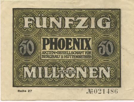 Düsseldorf - Phoenix AG für Bergbau und Hüttenbetrieb - 15.9.1923 - 50 Millionen Mark 