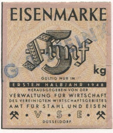 Düsseldorf - Verwaltung für Wirtschaft des vereinigten Wirtschaftsgebietes, Amt für Stahl und Eisen - 1.Halbjahr 1948 - 5 kg 